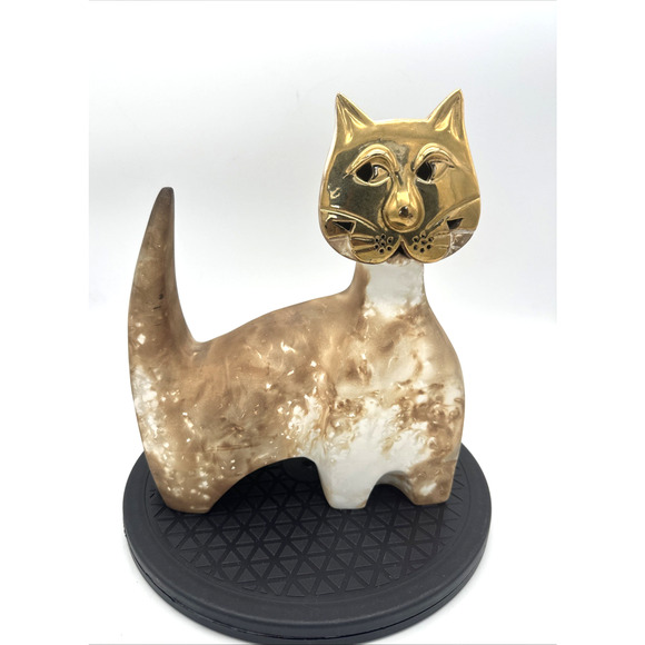 Ceramic Sitting Cat Gold Face Pauline Pelletier Signed - Picture 1 of 7
